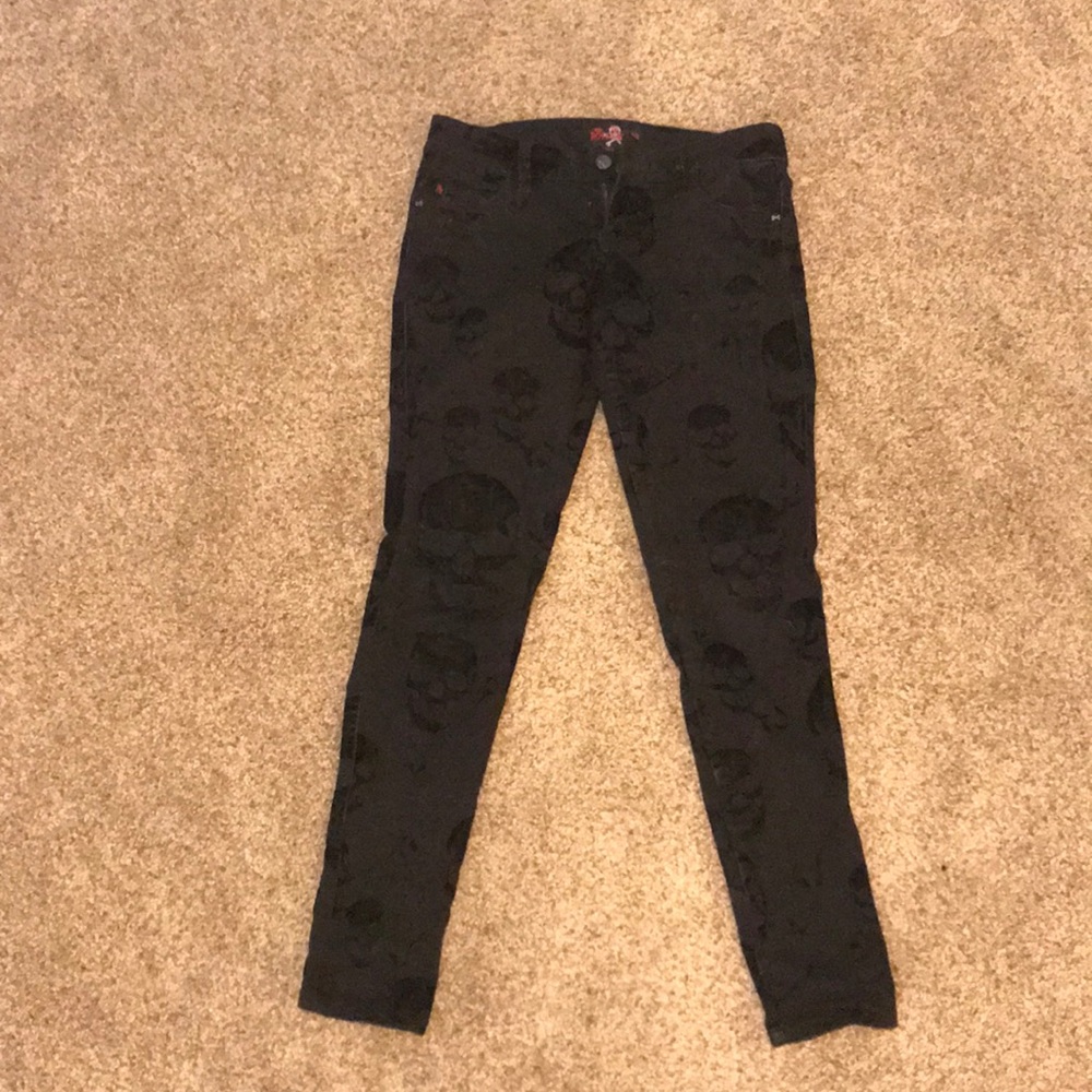 Black and black velvet skull jeans. - Picture 1 of 3